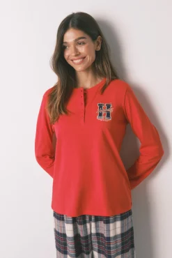 Pijama largo 100% algodón estampado cuadros "Hogwarts"