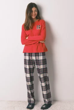 Pijama largo 100% algodón estampado cuadros 