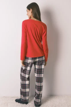 Pijama largo 100% algodón estampado cuadros 