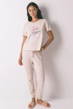 Pijama largo 100% algodón flores rosa