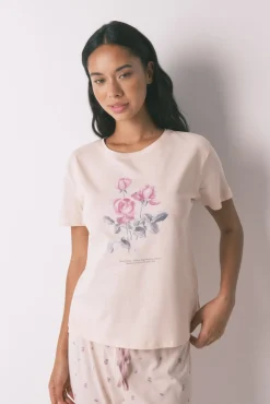 Pijama largo 100% algodón flores rosa