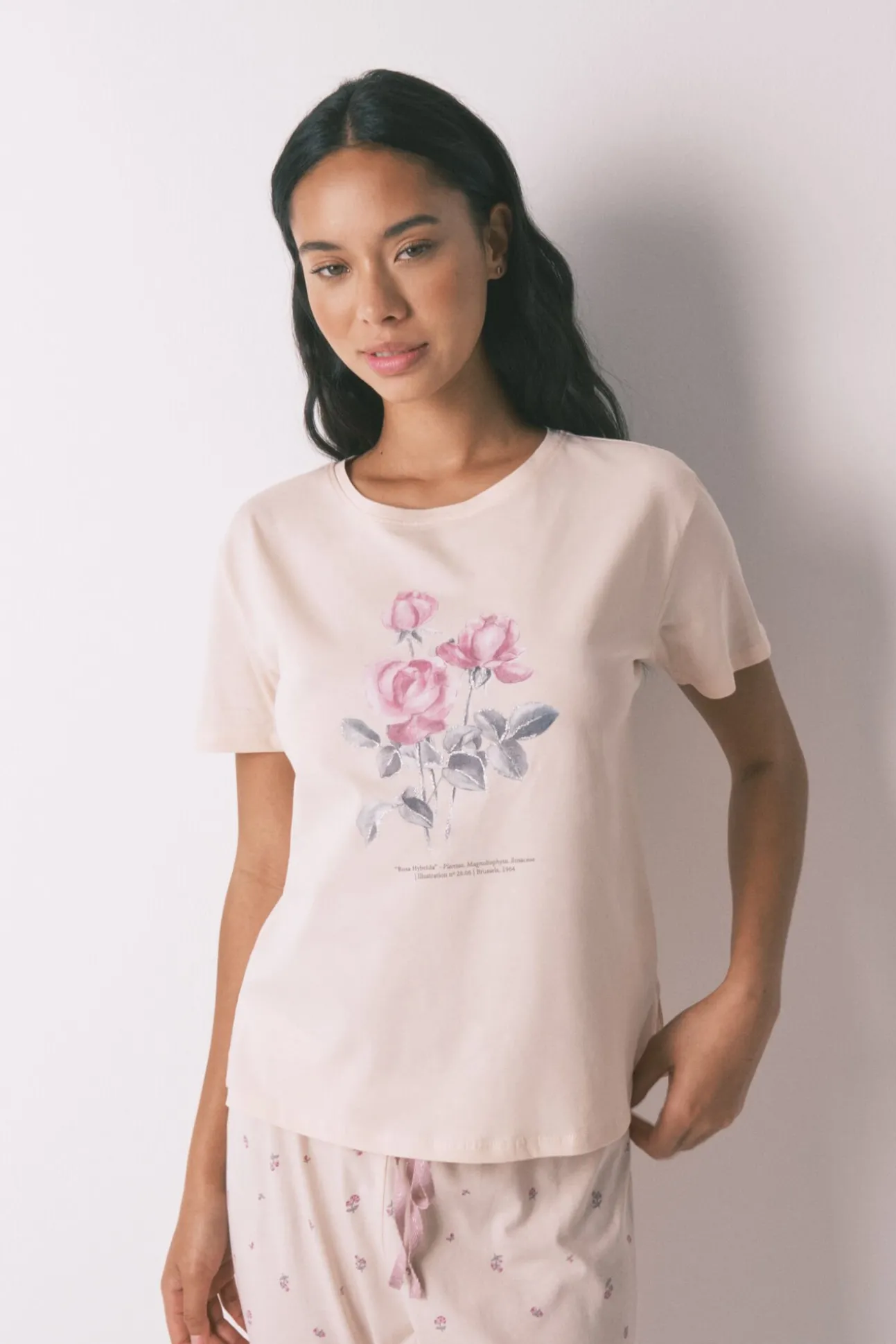 Pijama largo 100% algodón flores rosa