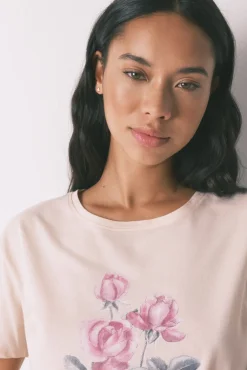 Pijama largo 100% algodón flores rosa