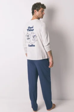 Pijama largo 100% algodón gris