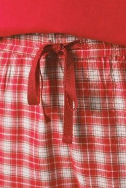 Pijama largo 100% algodón rojo cuadros Snoopy