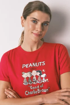 Pijama largo 100% algodón rojo cuadros Snoopy