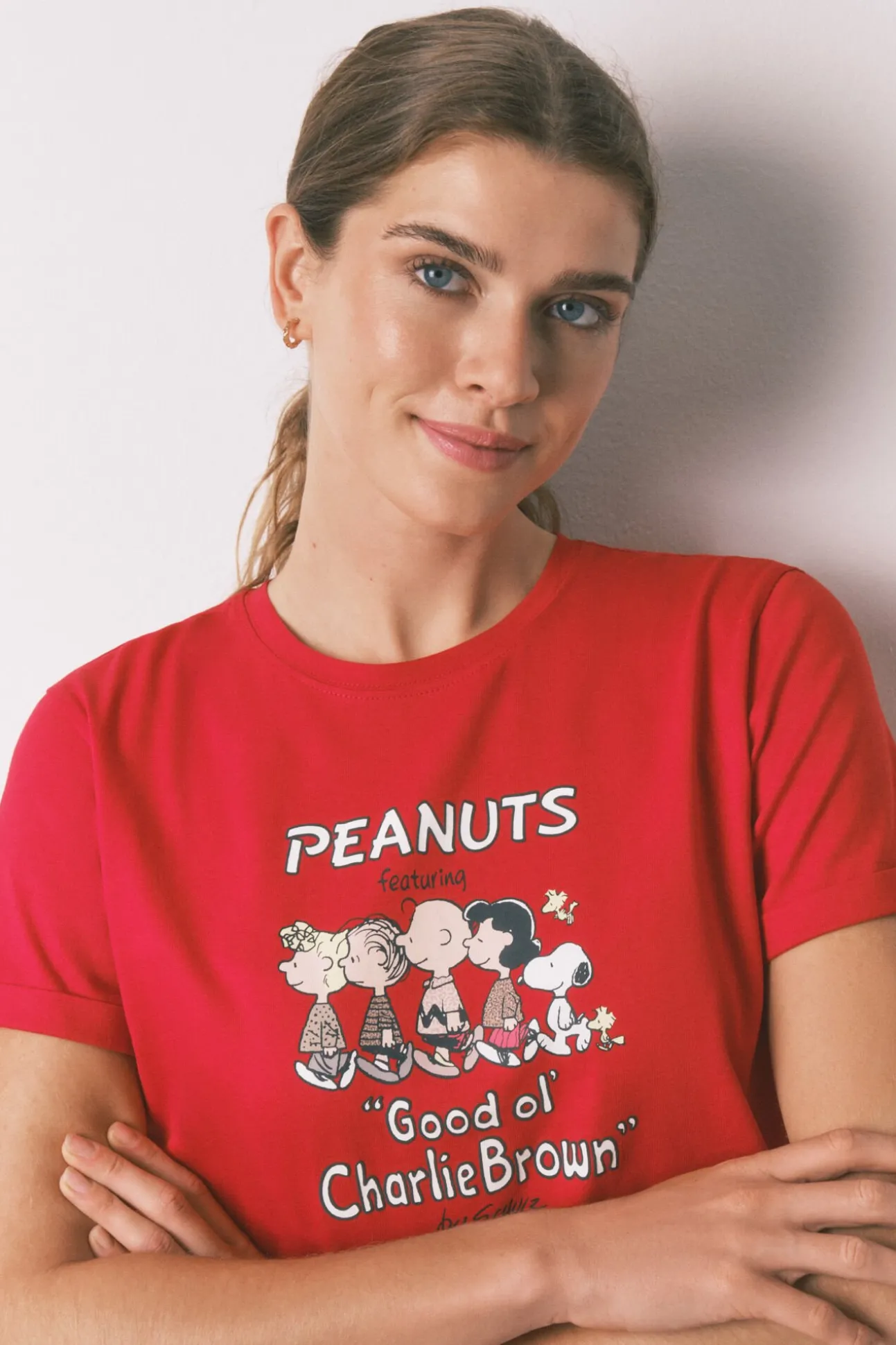 Pijama largo 100% algodón rojo cuadros Snoopy