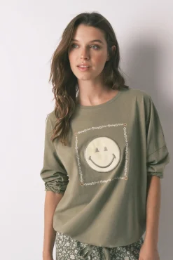 Pijama largo 100% algodón Smiley kaki