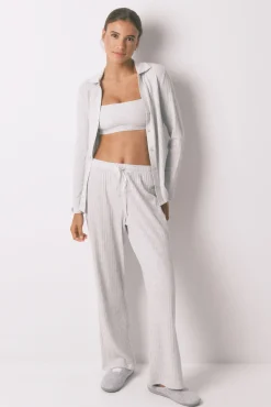 Pijama largo algodón canalé gris