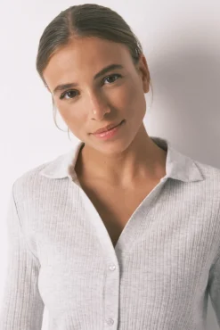 Pijama largo algodón canalé gris