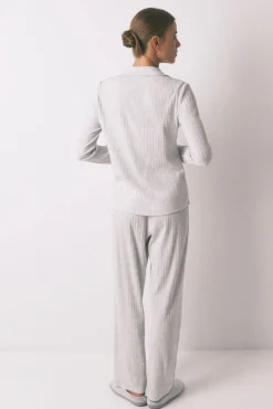 Pijama largo algodón canalé gris