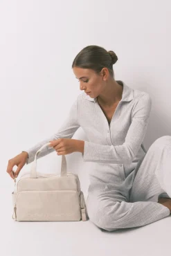 Pijama largo algodón canalé gris