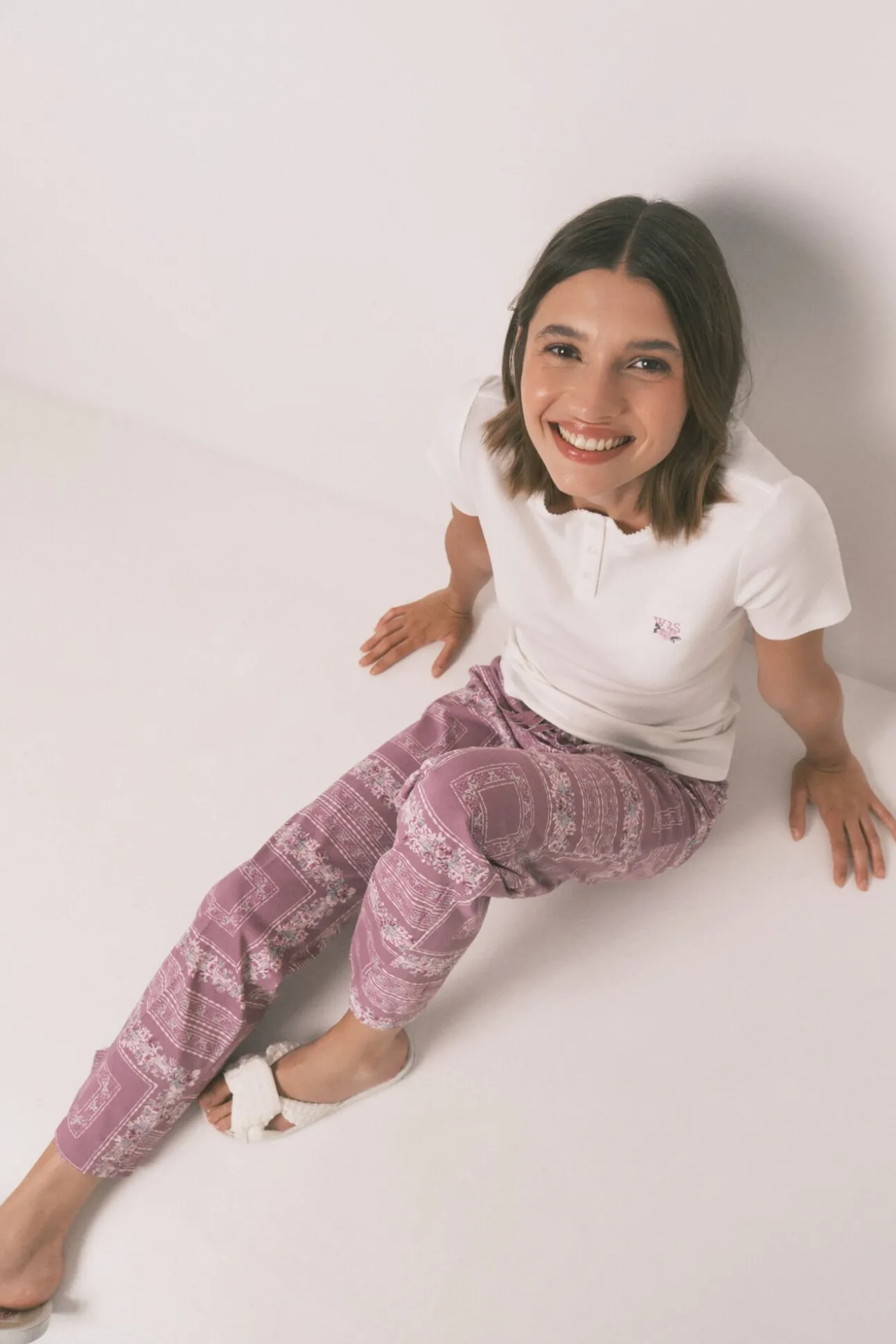 Pijama largo algodón estampado flores