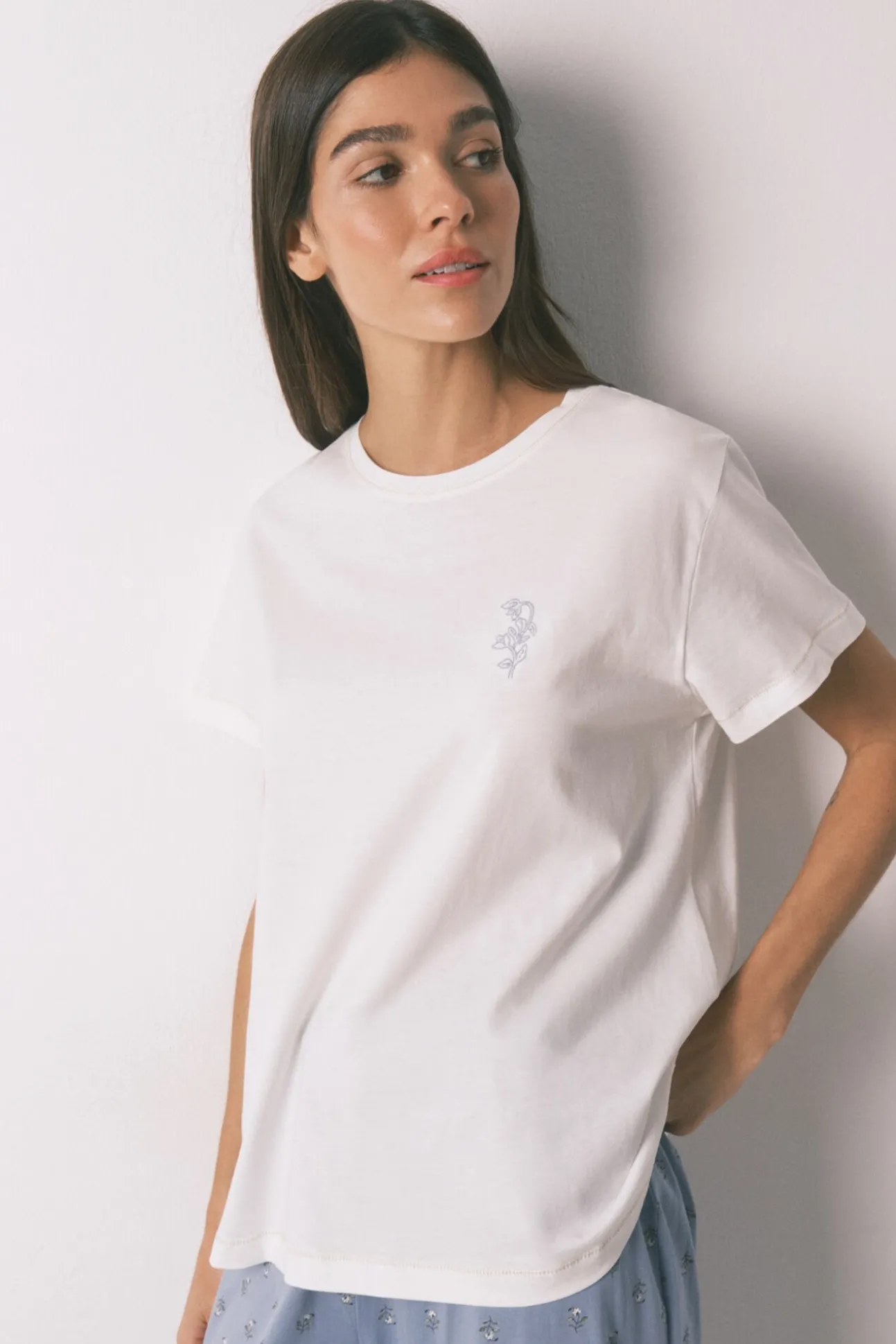 Pijama largo algodón flores manga corta