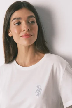 Pijama largo algodón flores manga corta