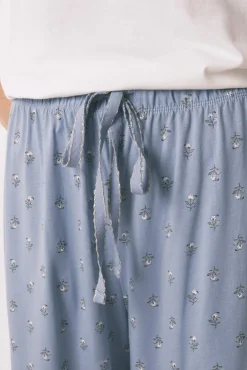 Pijama largo algodón flores manga corta