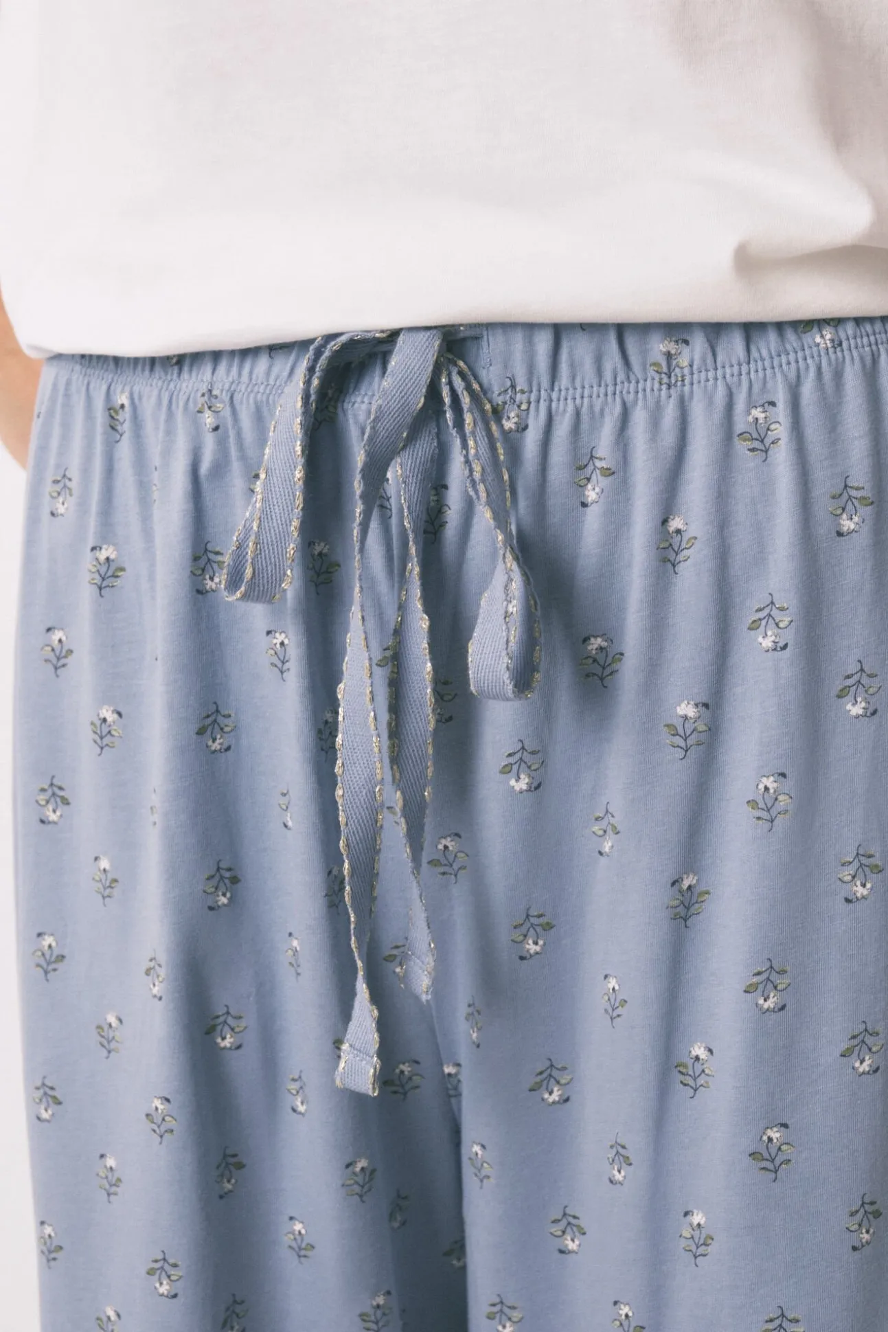 Pijama largo algodón flores manga corta