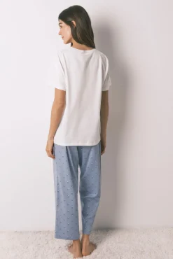 Pijama largo algodón flores manga corta