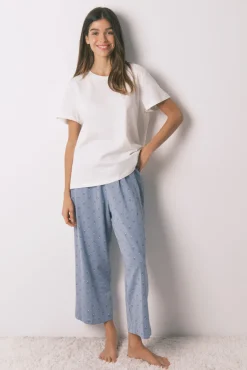 Pijama largo algodón flores manga corta