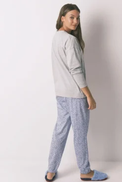 Pijama largo algodón Mickey gris