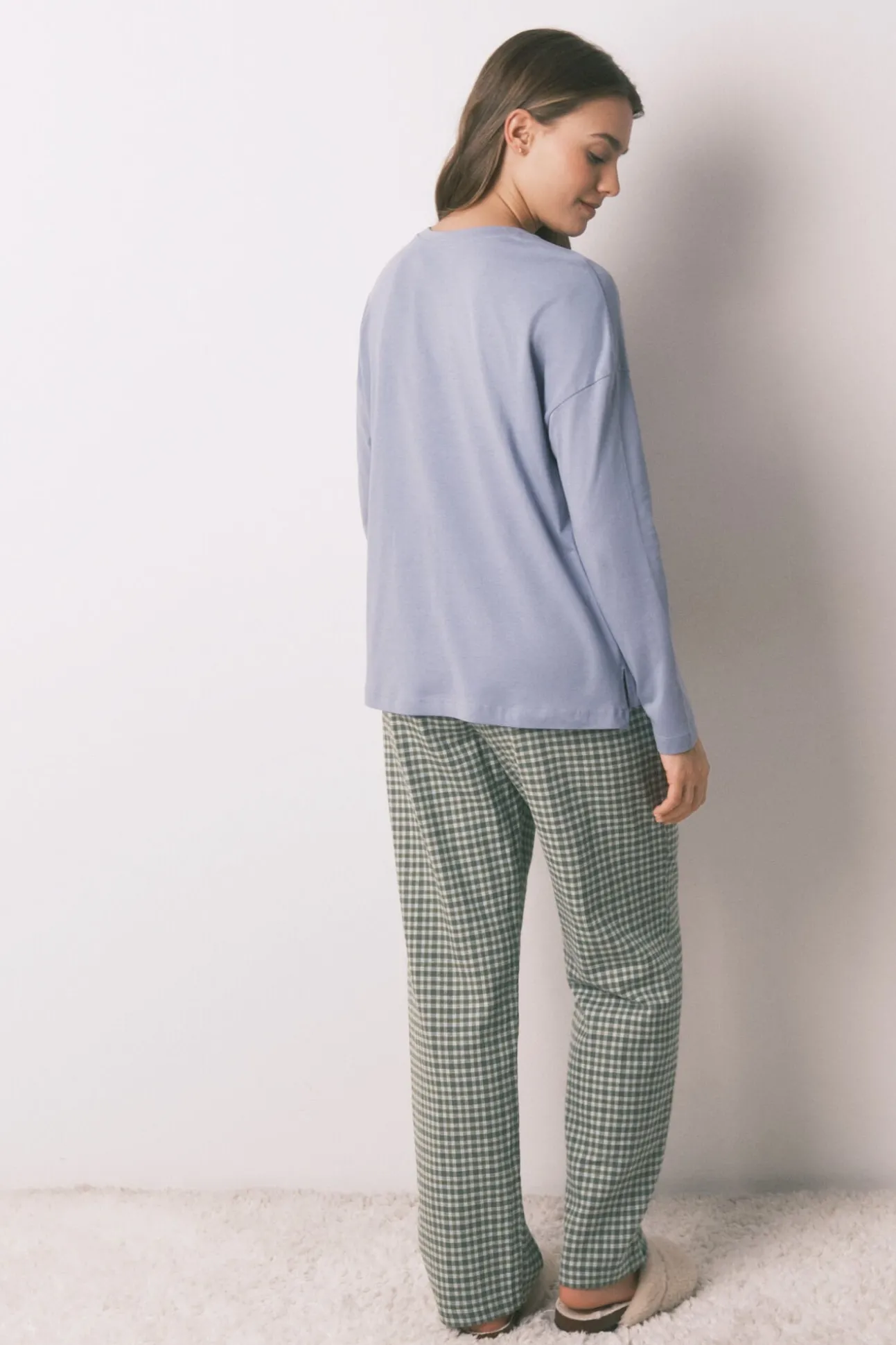 Pijama largo algodón pantalón cuadros