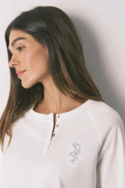 Pijama largo algodón pantalón flores