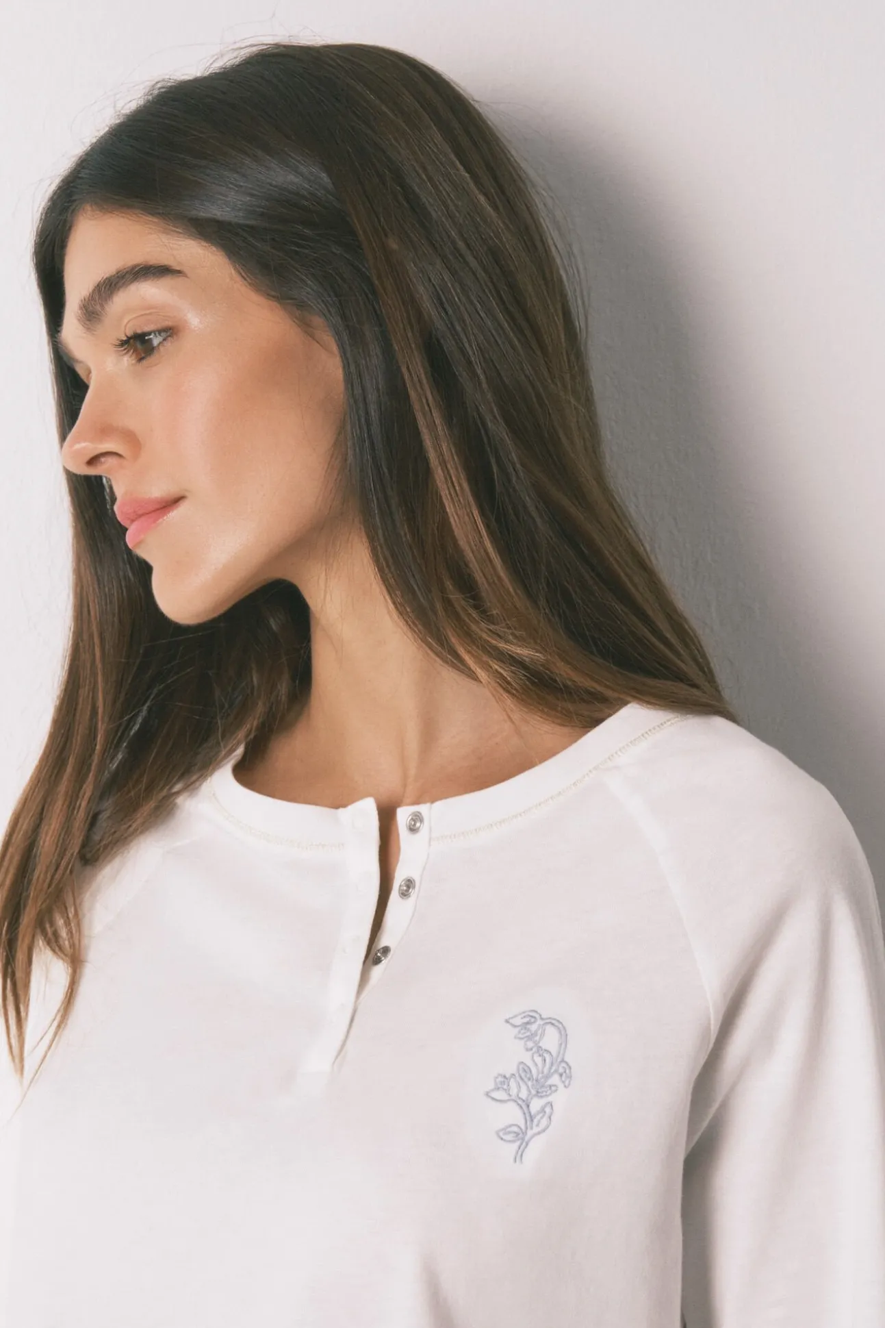 Pijama largo algodón pantalón flores