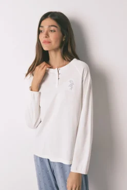 Pijama largo algodón pantalón flores