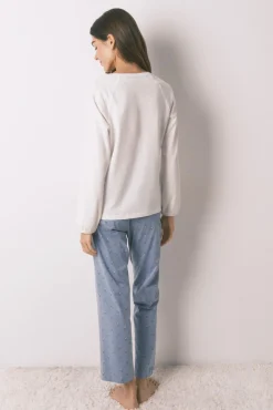 Pijama largo algodón pantalón flores