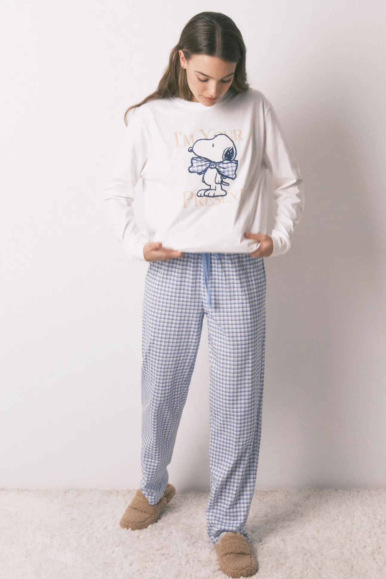 Pijama largo algodón Snoopy Vichy
