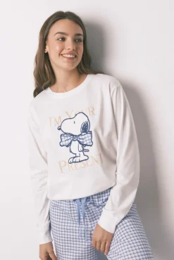 Pijama largo algodón Snoopy Vichy