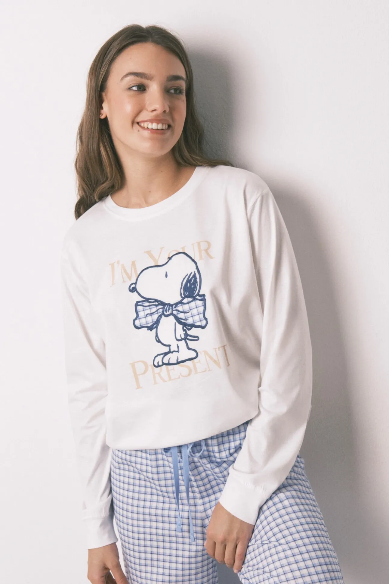 Pijama largo algodón Snoopy Vichy