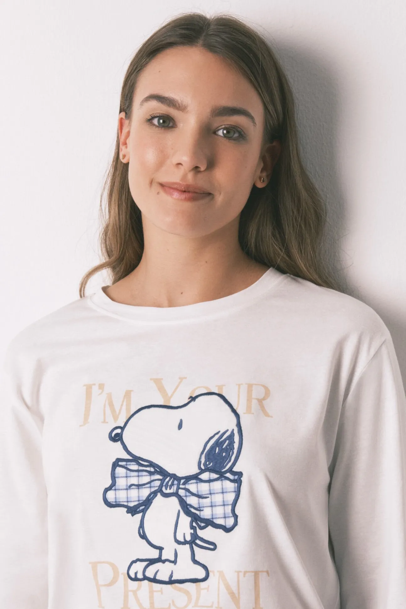 Pijama largo algodón Snoopy Vichy