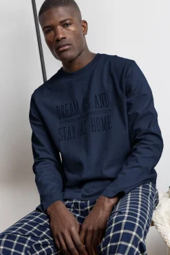 Pijama largo azul cuadrospara hombre