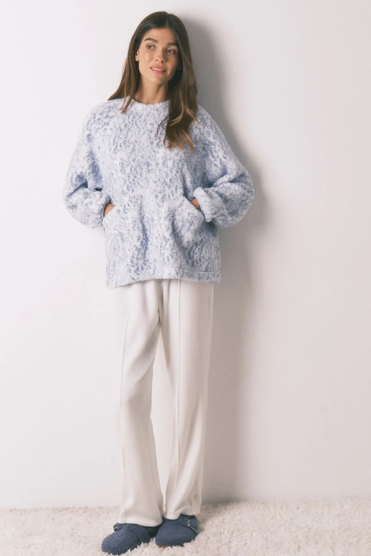 Pijama largo borreguito azul