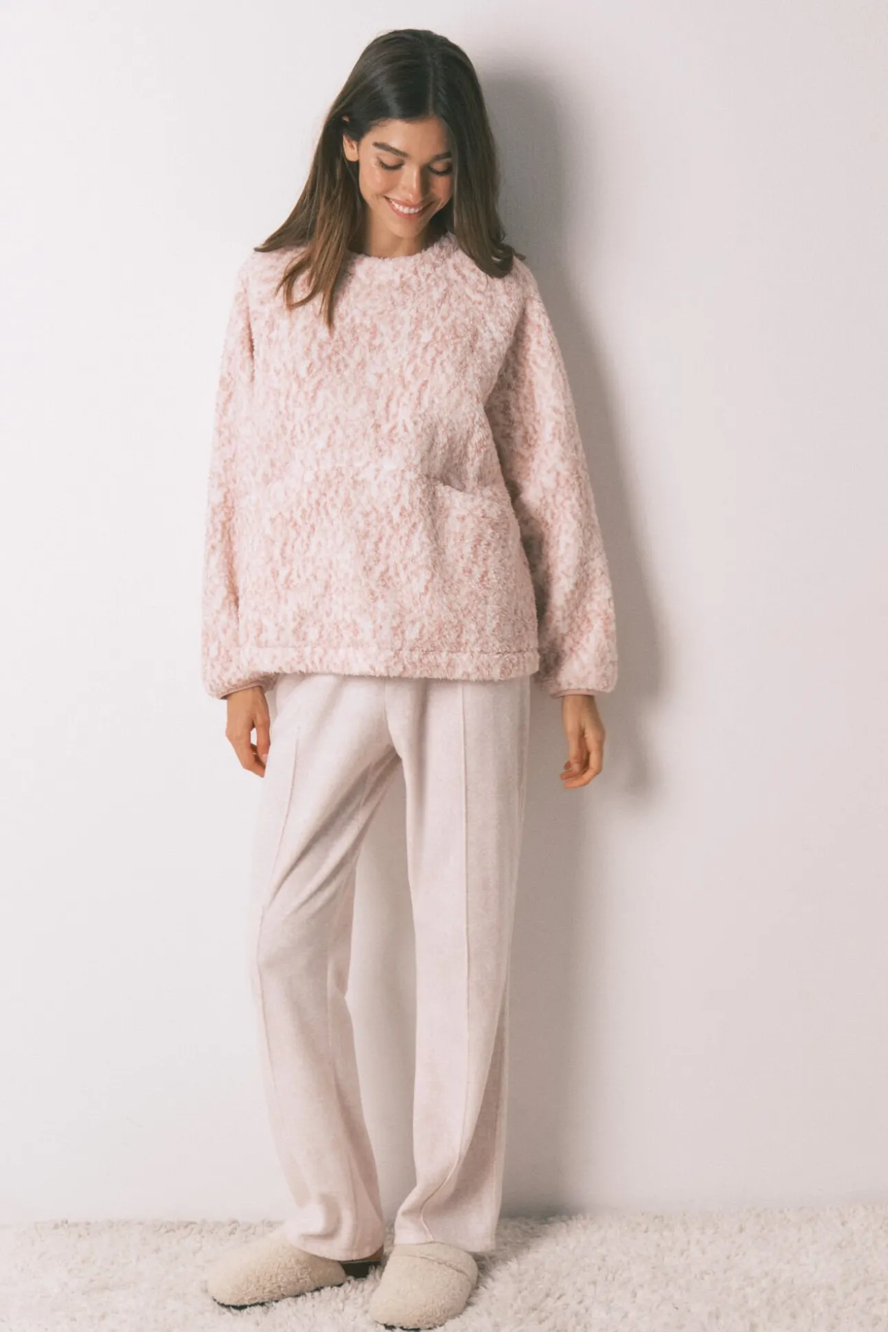 Pijama largo borreguito rosa