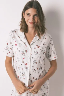Pijama largo camisero 100% algodón blanco Snoopy