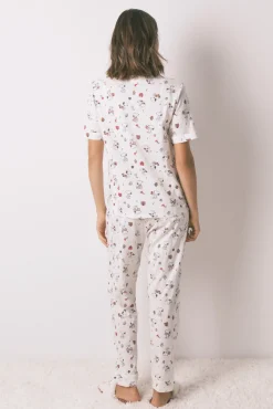 Pijama largo camisero 100% algodón blanco Snoopy