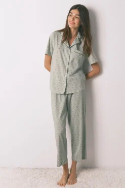 Pijama largo camisero algodón flores