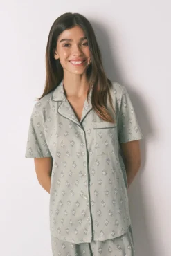 Pijama largo camisero algodón flores