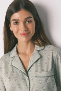 Pijama largo camisero algodón flores
