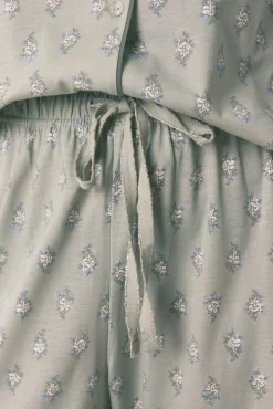 Pijama largo camisero algodón flores