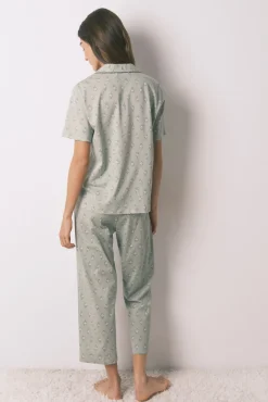 Pijama largo camisero algodón flores