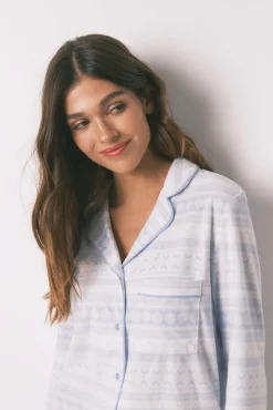 Pijama largo camisero polar cenefa