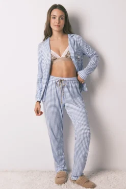 Pijama largo camisero Snoopy Vichy