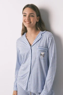 Pijama largo camisero Snoopy Vichy