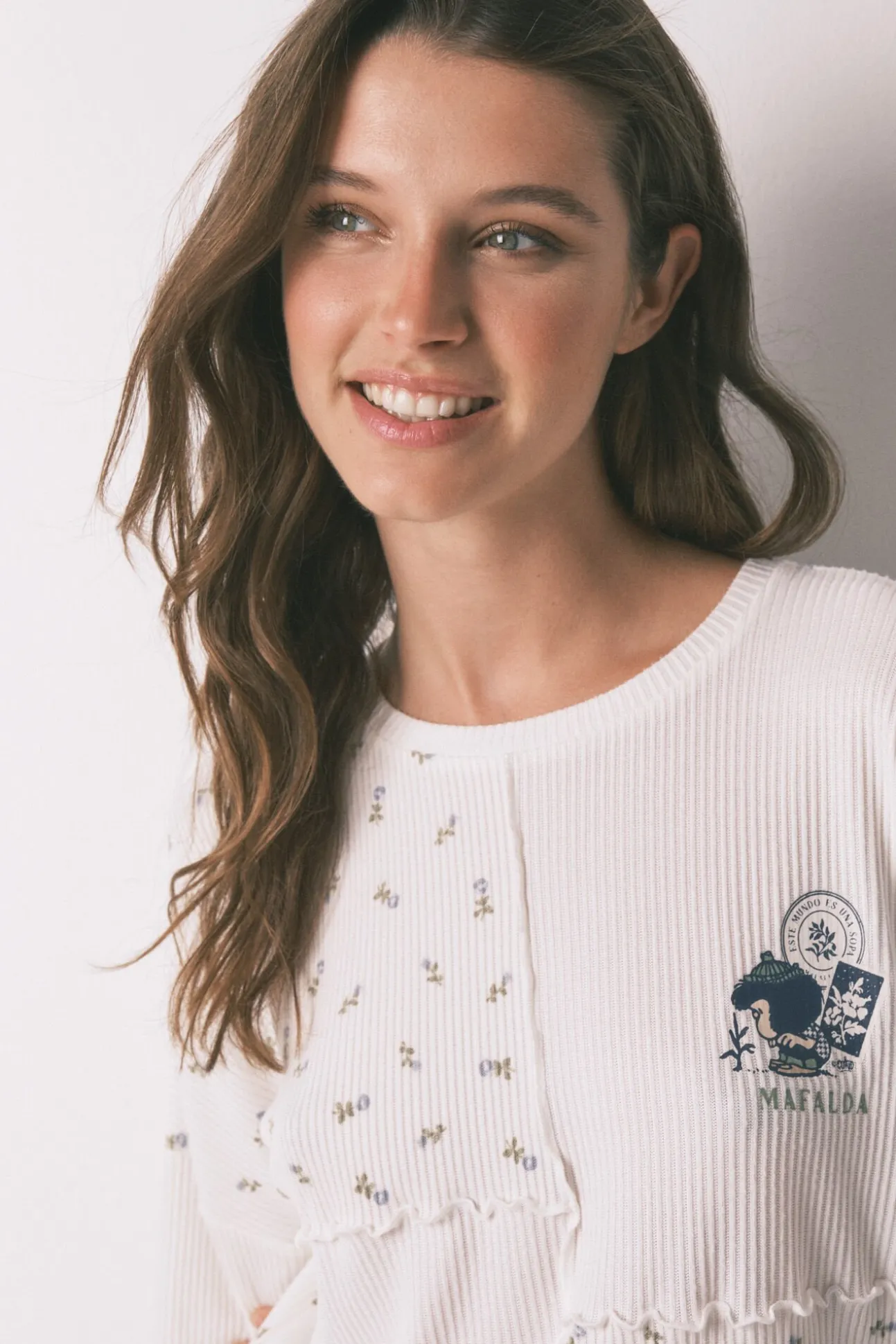 Pijama largo canalé Mafalda blanco