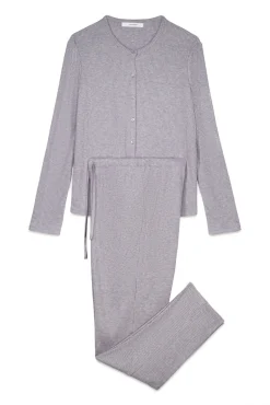 Pijama largo canalé suave gris brillo
