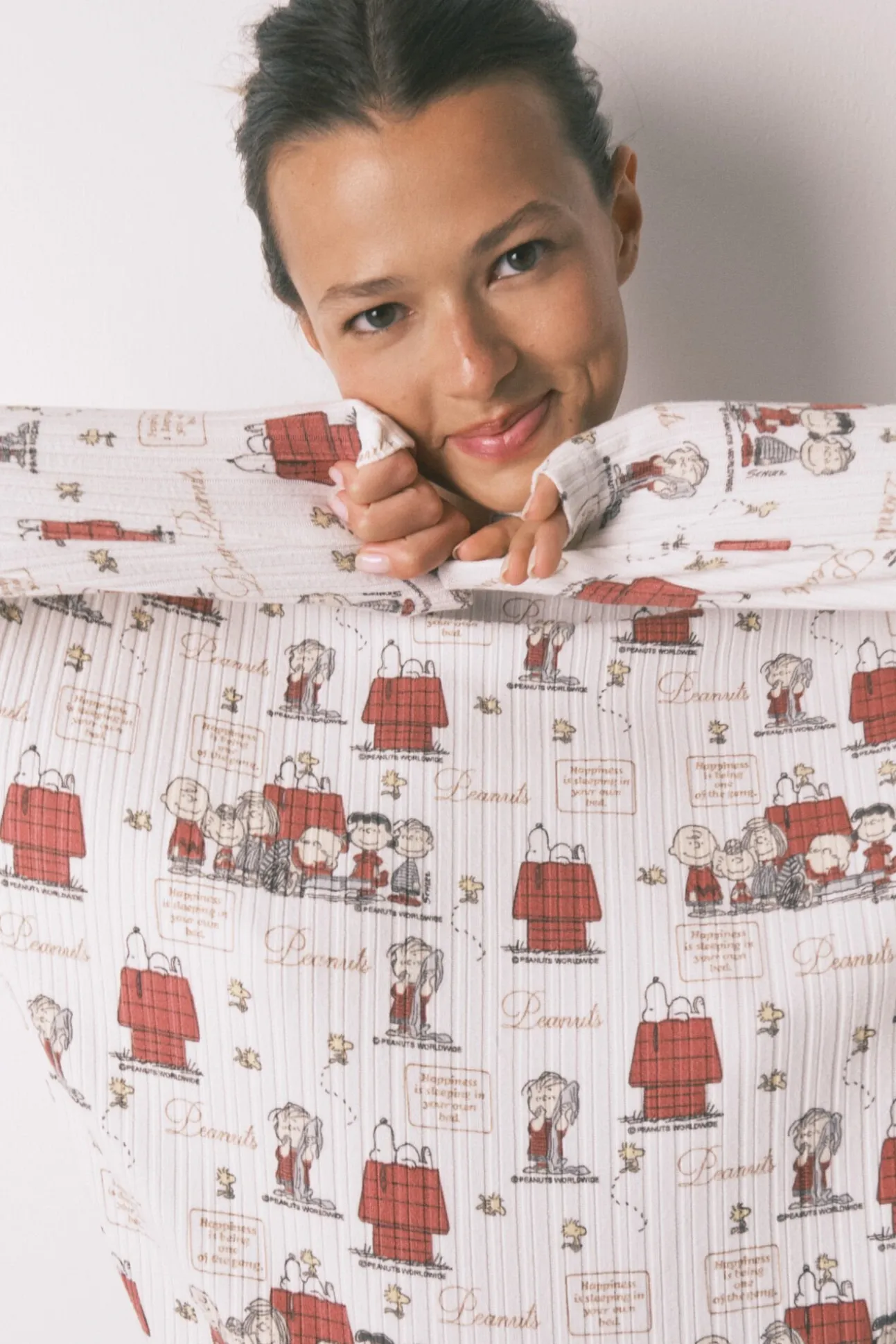 Pijama largo canalé suave blanco Snoopy