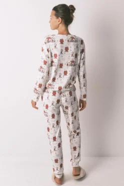 Pijama largo canalé suave blanco Snoopy